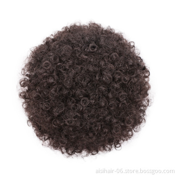 Aisi Hair Color 4# Short Kinky Fluffy Synthetic Hair Bun Ponytail Afro Short Puff Curly Chignon Hair Extension For Black Women